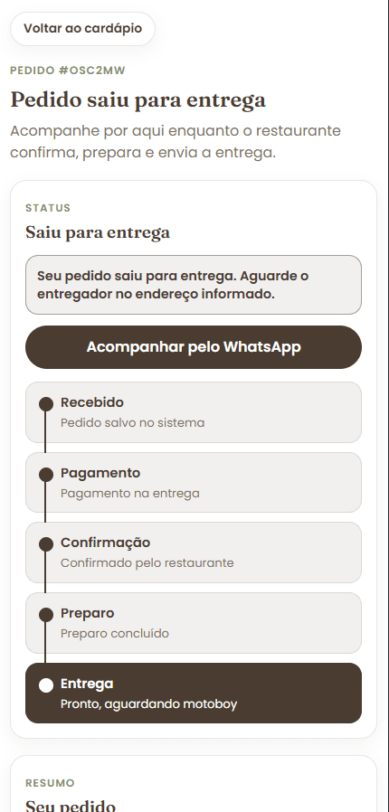 Acompanhamento de pedido no DeNode Delivery