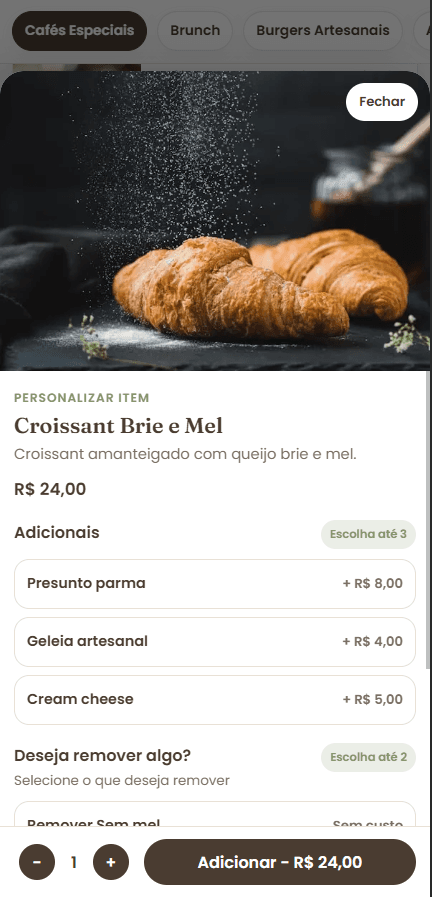Personalização de produto no DeNode Delivery